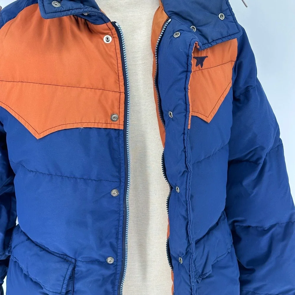 Vintage Sportcaster Goose Down Men Puffer Jacket Western Orange Yoke Blue S READ